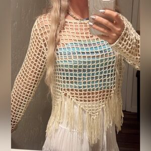Lumiere Cream Crochet Fringe Sweater
